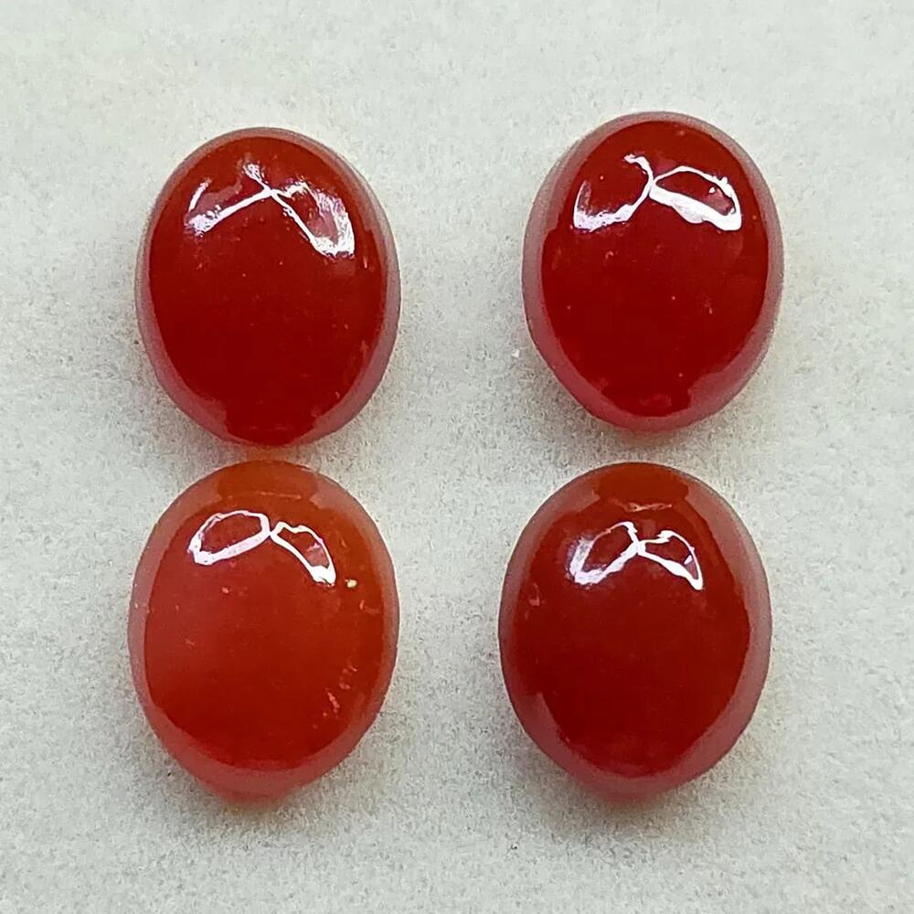 Natural Onyx Cabochon Lot, 4 Oval, Red-Orange, 10 CTW, 10x8mm
